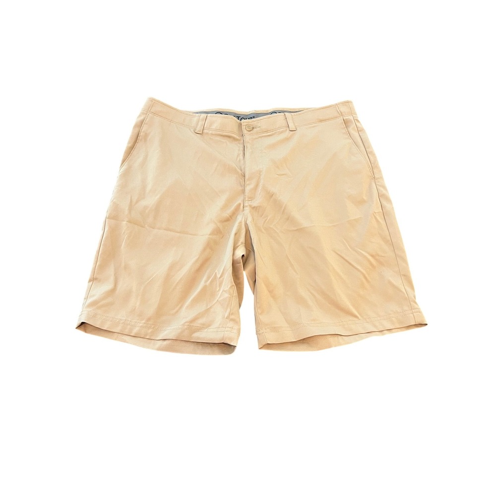 Pro Tour Mens Golf Shorts Khaki Tan Flat Front Performance Stretch Size 38